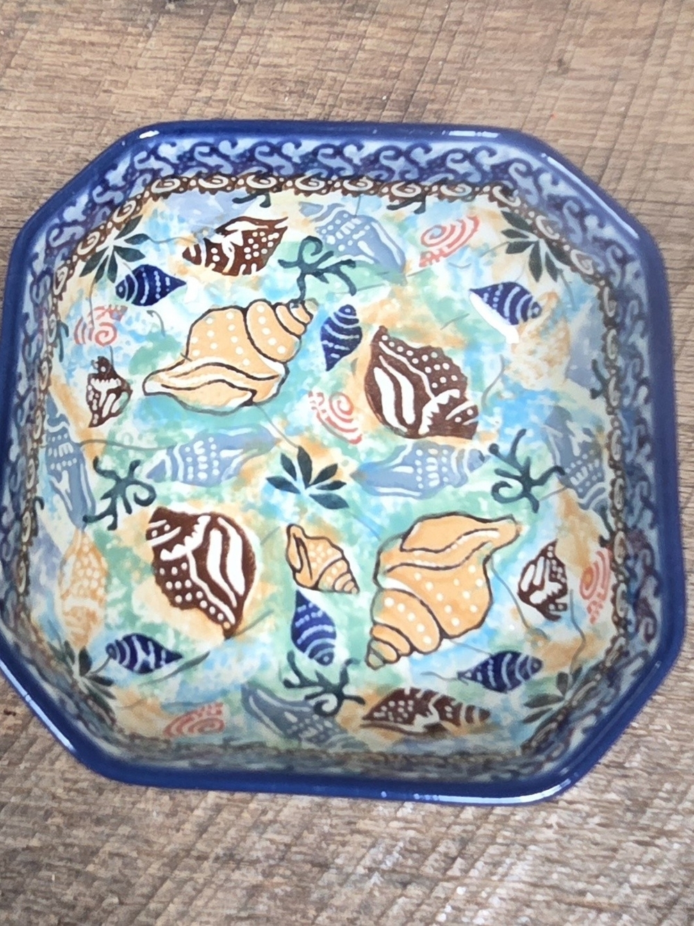 Ceramika Artystyczna Polish Pottery 5in Square Bowl Ocean Whisper Unikat Signed